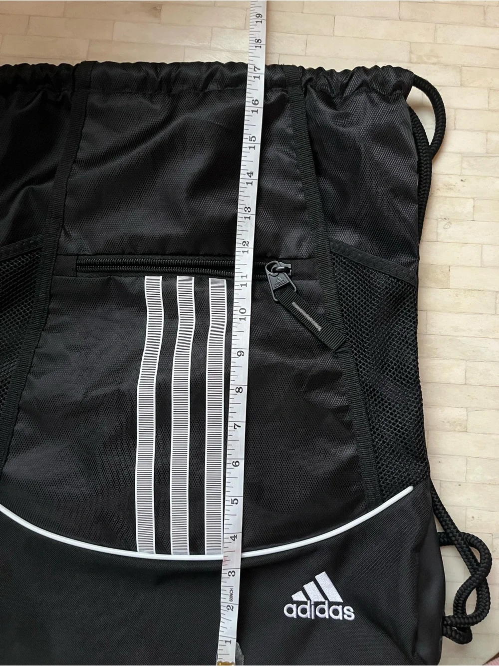Adidas Black Drawstring Gym Drawstring Sack with Classic White Stripes